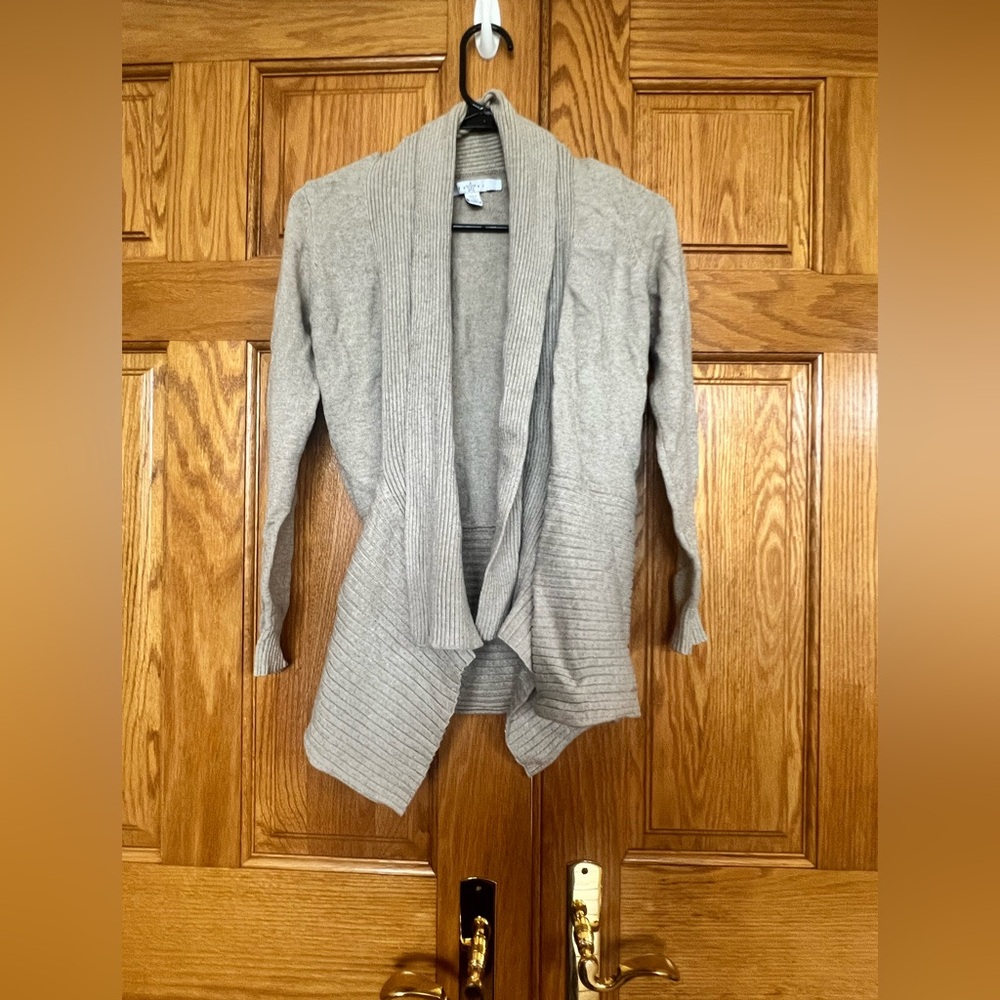 Fever - Cozy Open-Front Shawl Collar Cardigan Sweater - Light Taupe